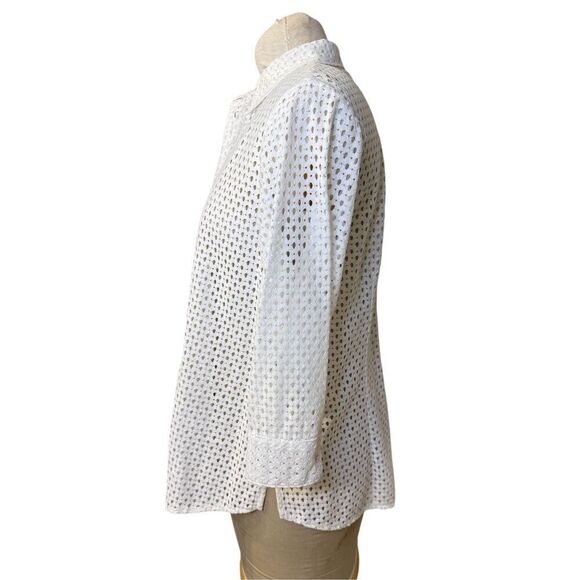 Allison Daley White Eyelet Blouse 3/4 Slv Sz. M Spring Summer Crisp Packable - Picture 4 of 10